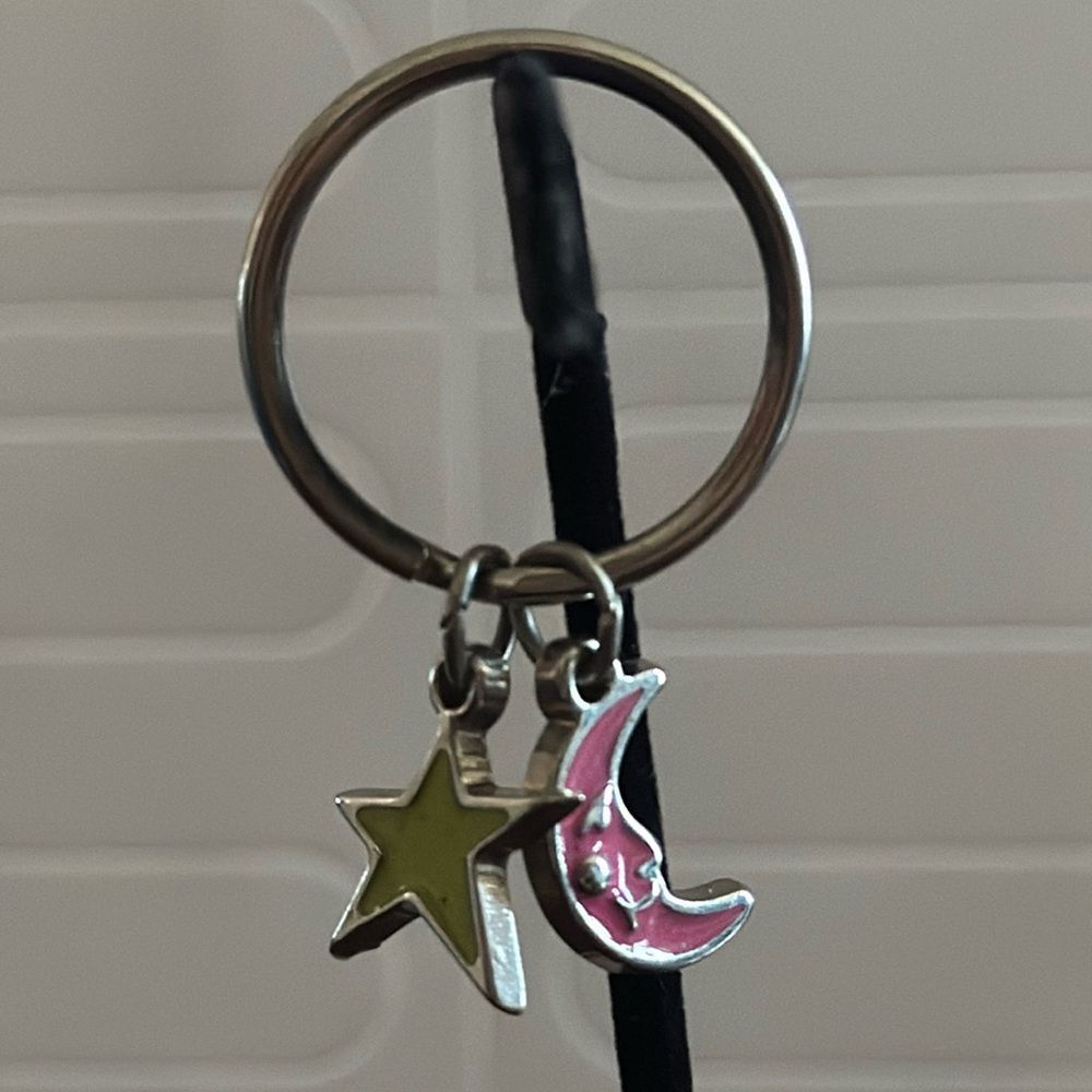 Silvertone Half Moon & Star Keychain – Celestial Theme Bag Charm Gift